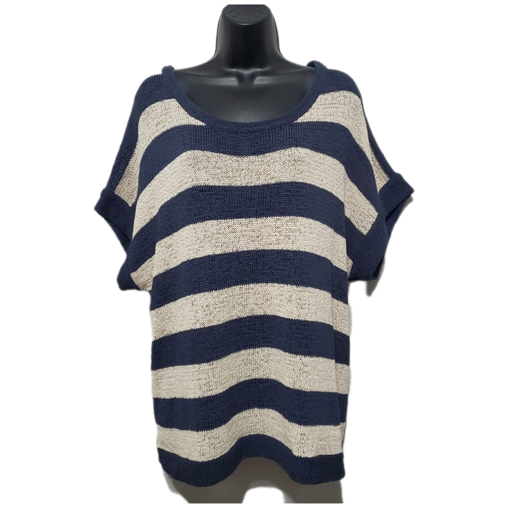 2/$30 WD.NY Women's Short Sleeve Striped Sweater Size 1X BUY 1 GET 1 FREE!